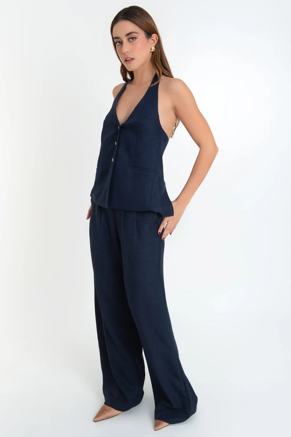 Pantalón fluido wide leg con pinzas