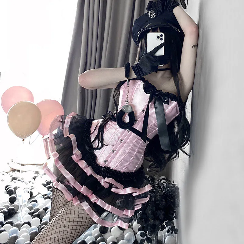 PINK BLACK LACE BUNNY OUTFIT UB2774
