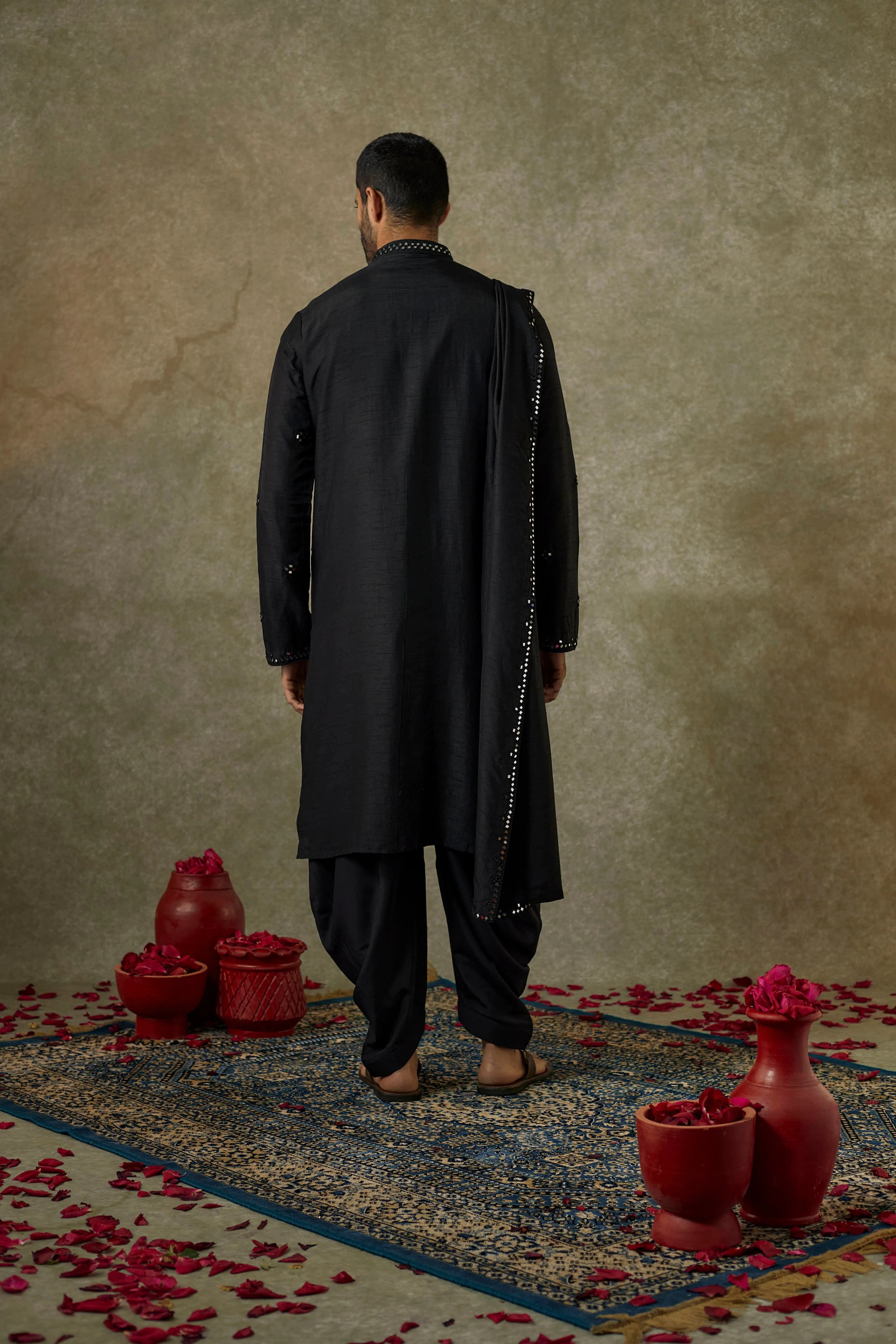 Pitch Black  art silk mirror embroidered patiala suit set