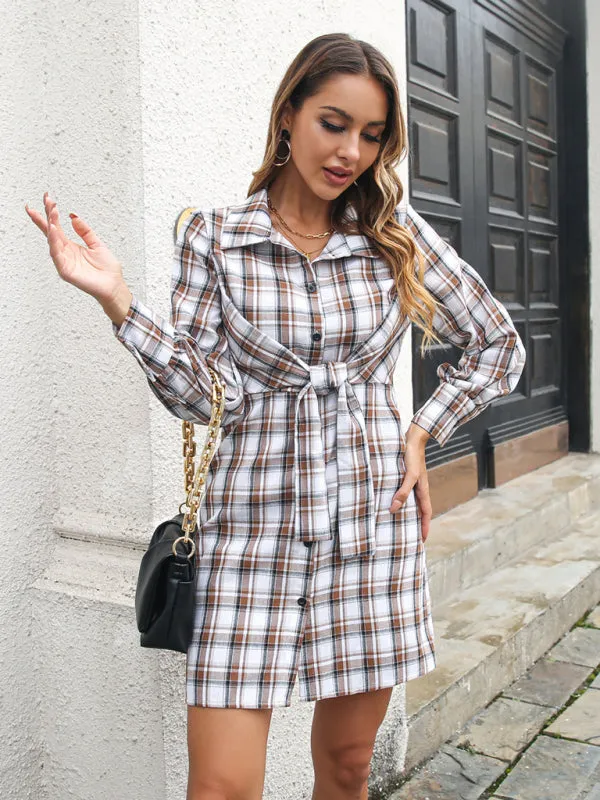 Plaid Shirt Dress with Tie-Front and Button-Down Design