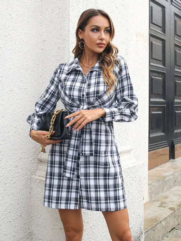Plaid Shirt Dress with Tie-Front and Button-Down Design
