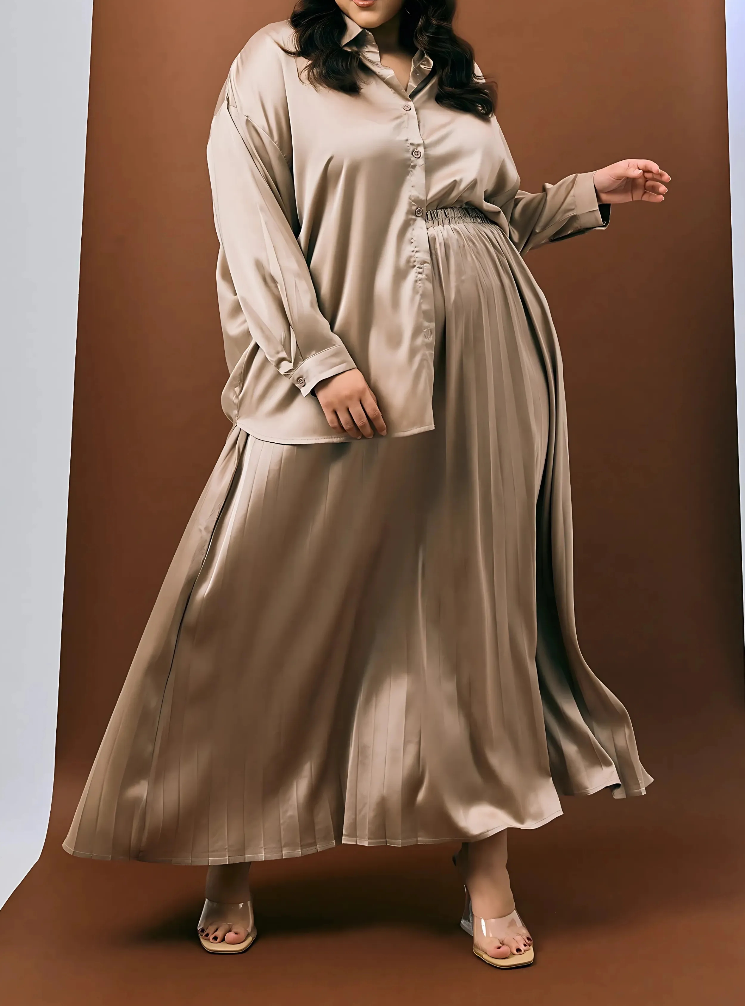 Pleated Satin Skirt - Neutral Series