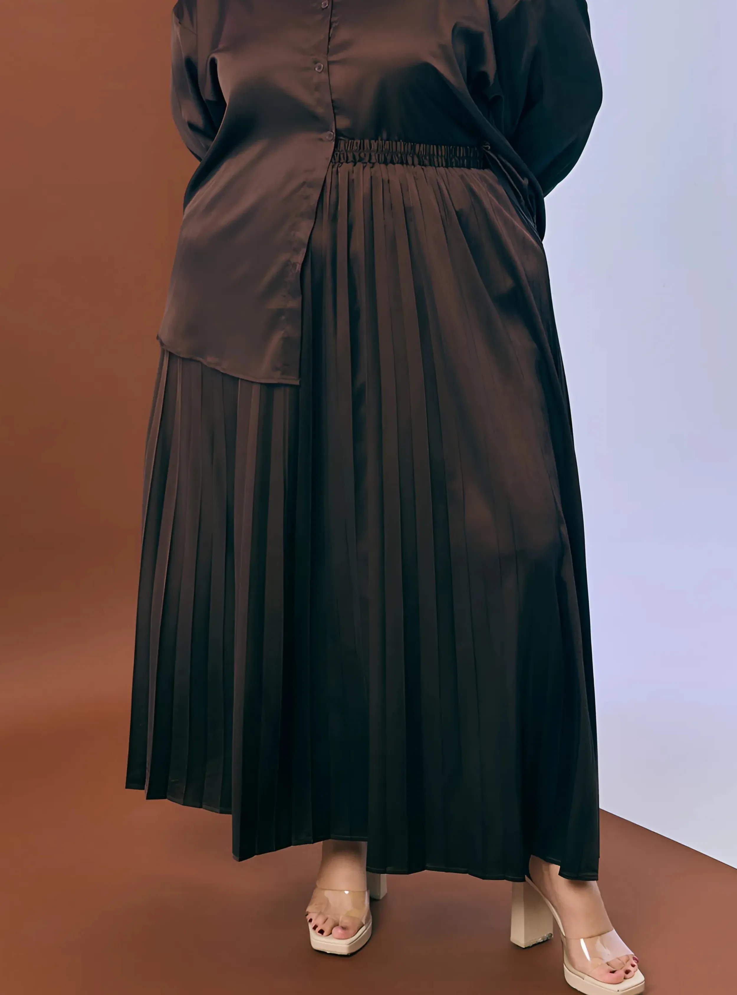 Pleated Satin Skirt - Neutral Series