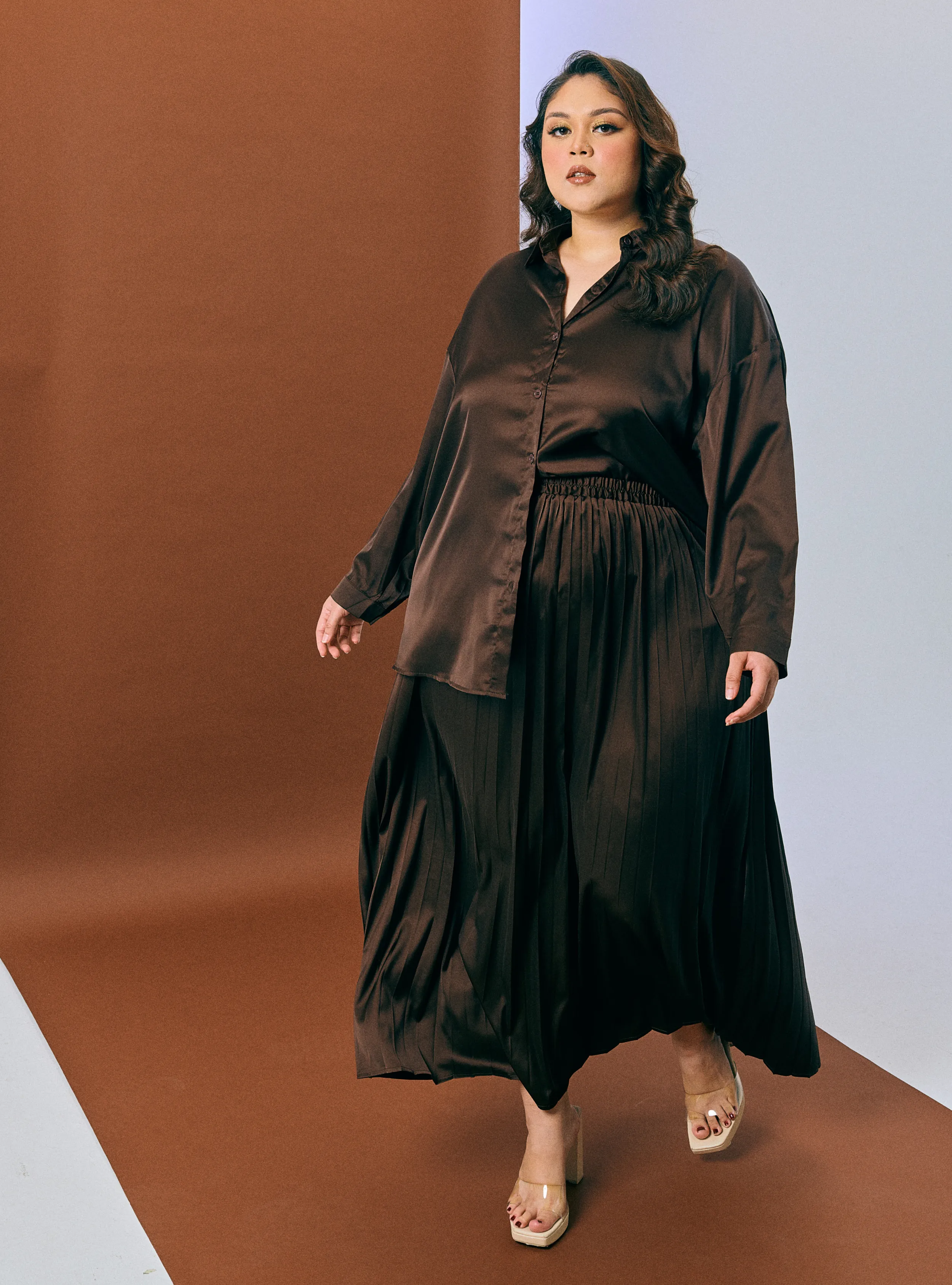 Pleated Satin Skirt - Neutral Series