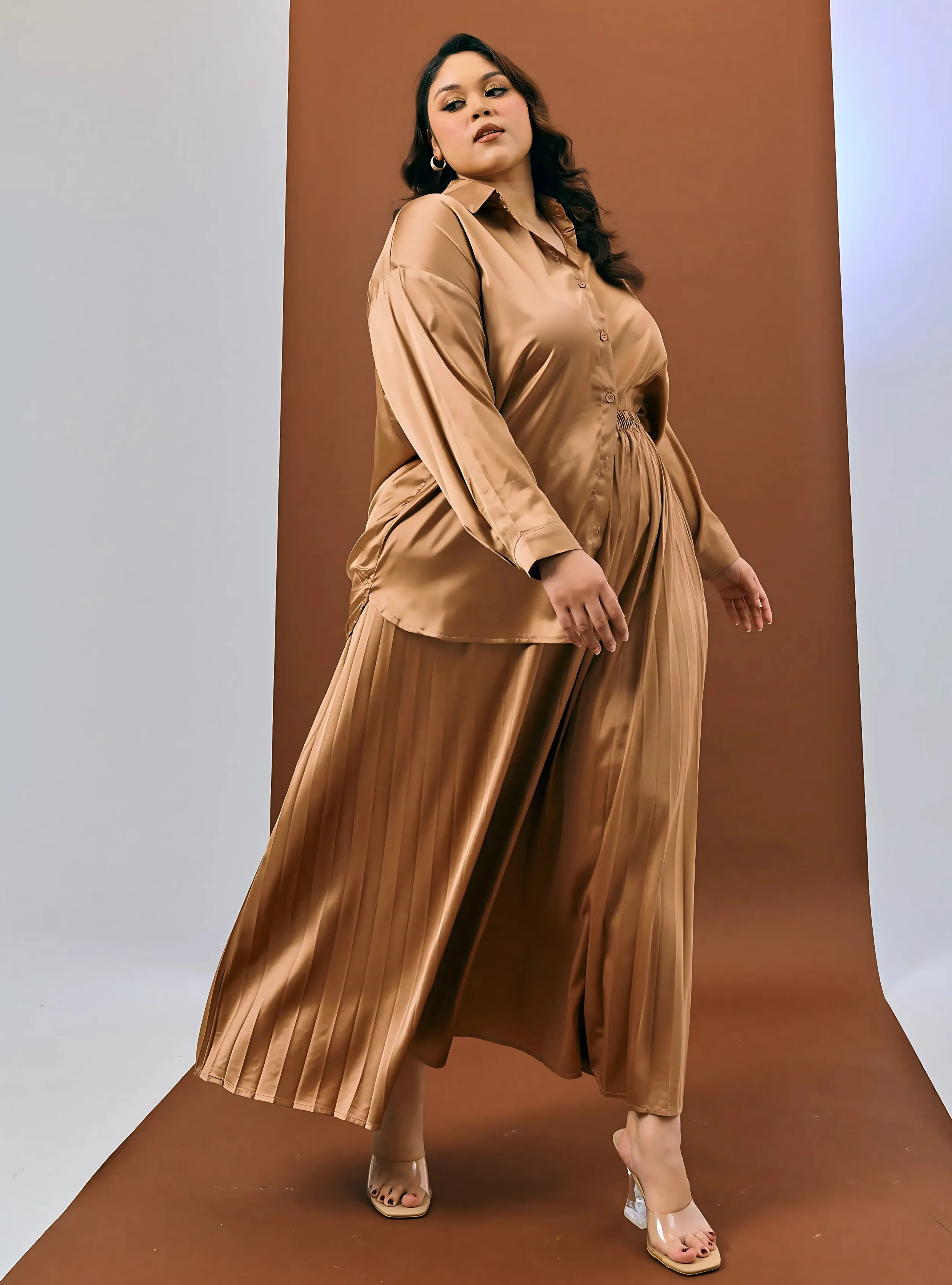 Pleated Satin Skirt - Neutral Series