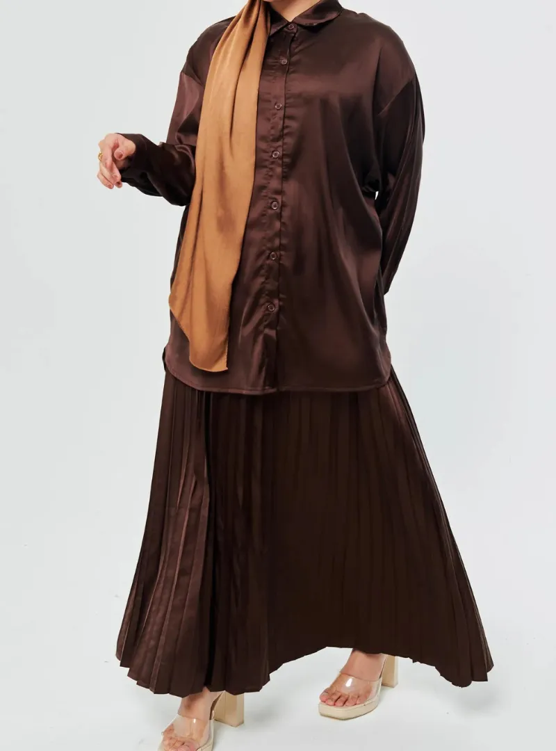 Pleated Satin Skirt - Neutral Series