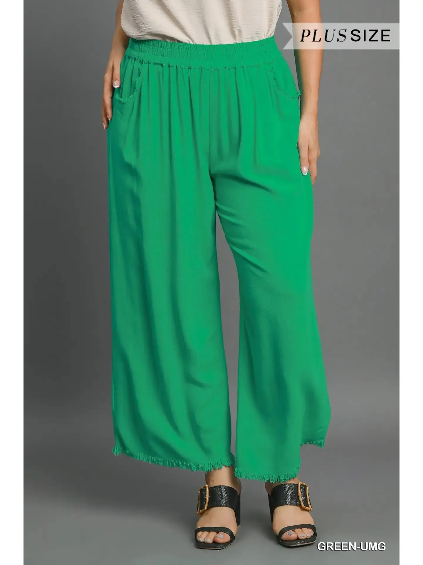 Plus Kelly Green Linen Blend Pants