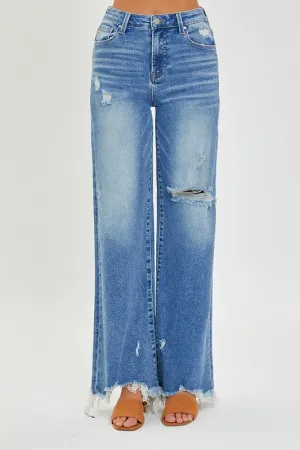 PLUS SIZE HIGH RISE FRAYED HEM WIDE LEG