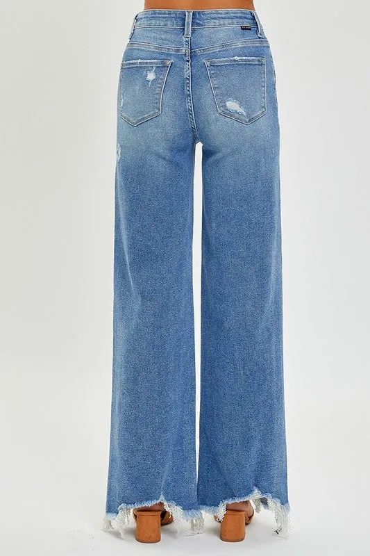 PLUS SIZE HIGH RISE FRAYED HEM WIDE LEG