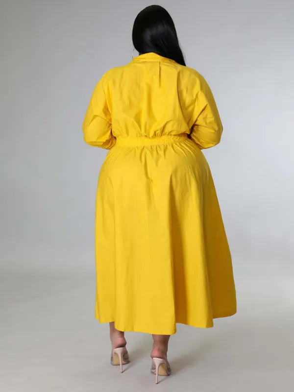 Plus Size Women's Solid Color Long Sleeve Shirt Dresses