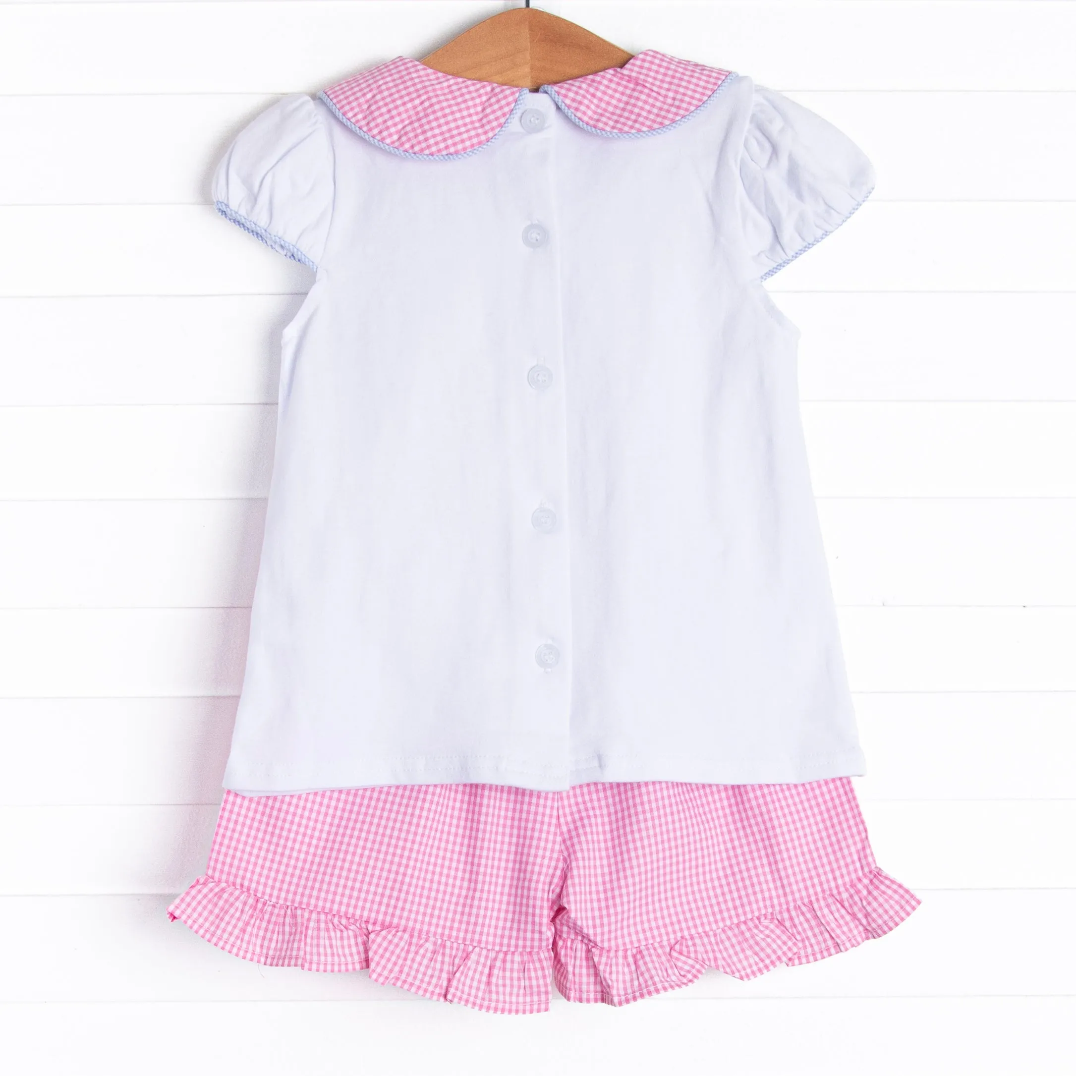 Pockets of Petals Embroidered Ruffle Short Set, Pink
