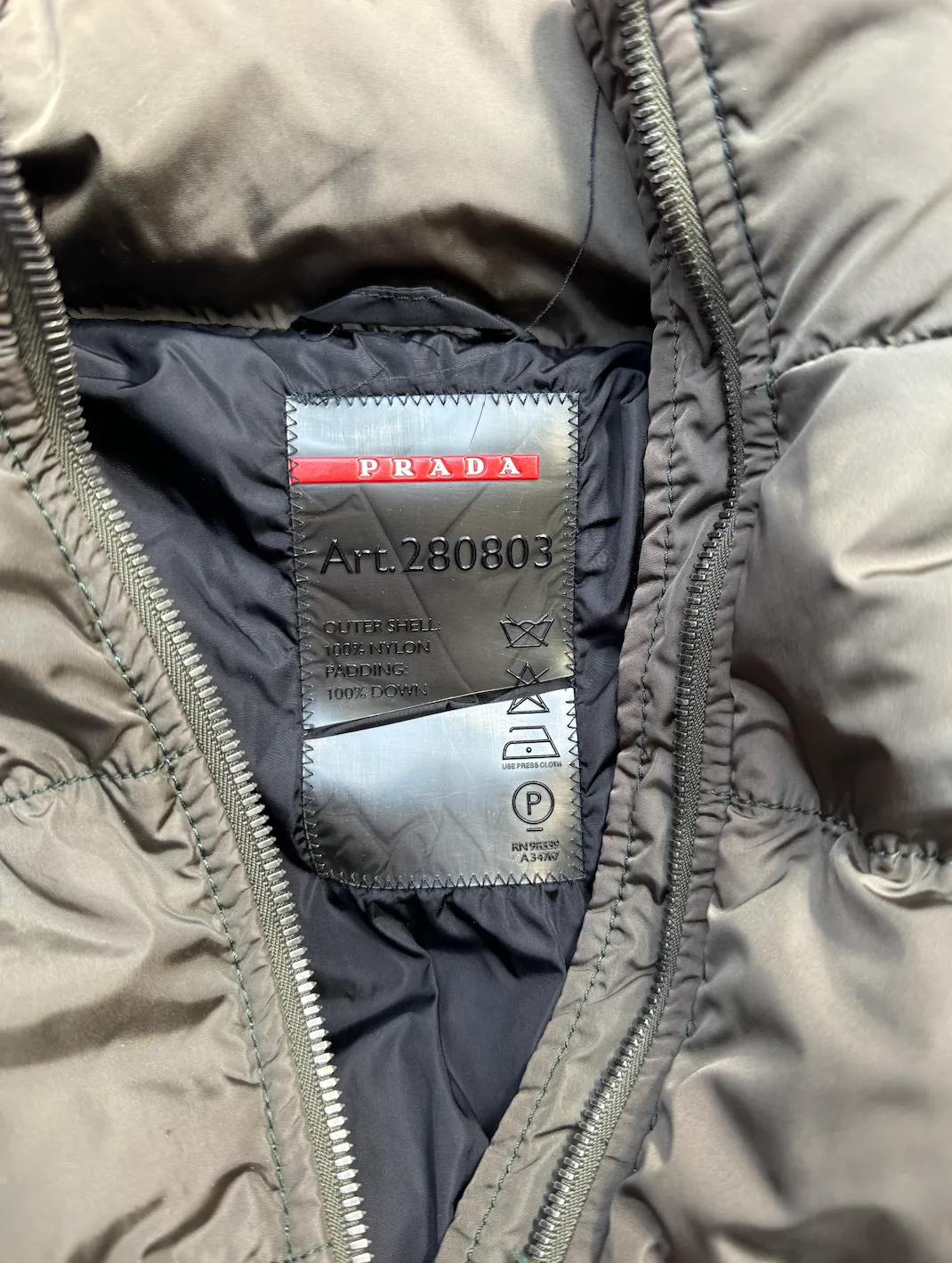 Prada Khaki Mid Length Puffer Jacket