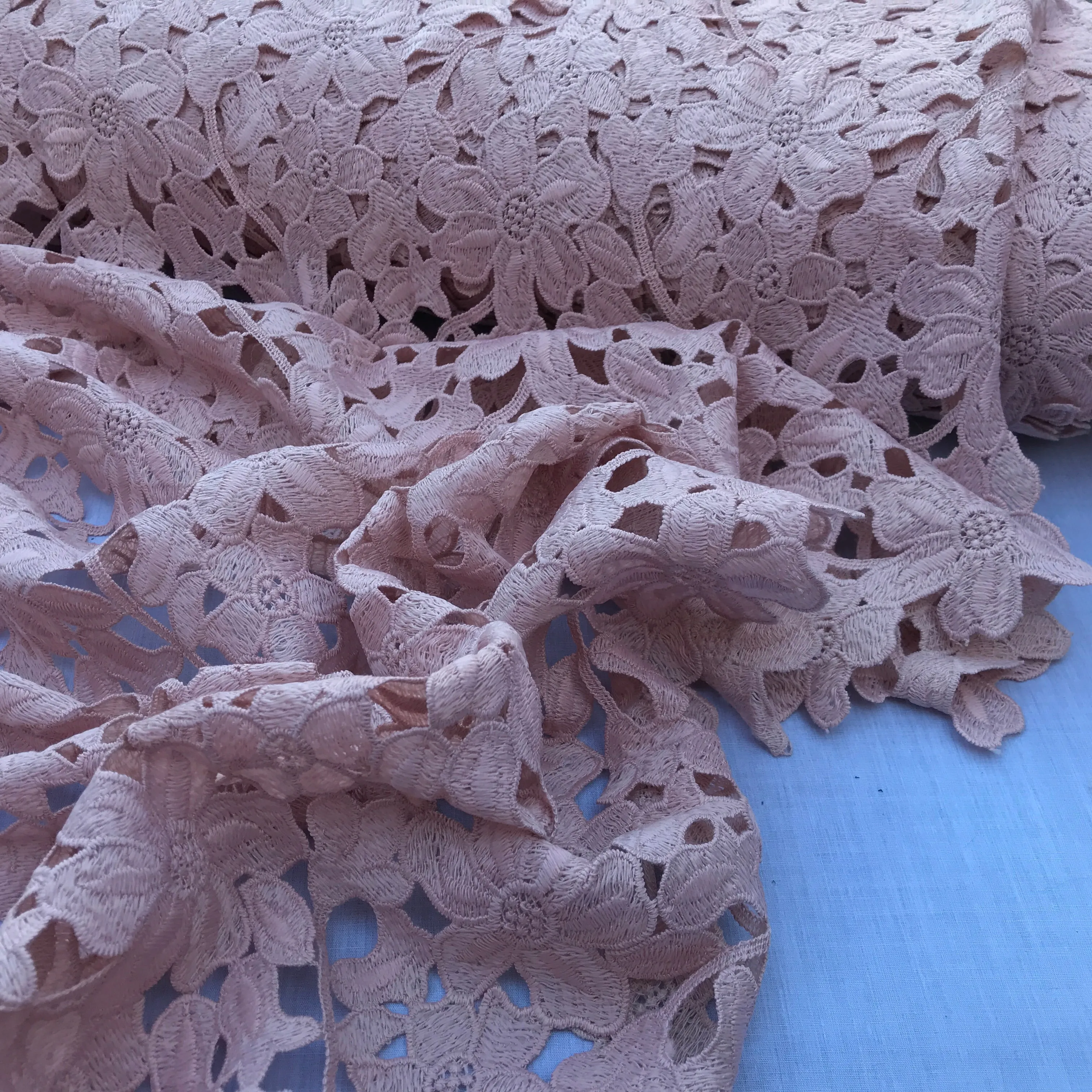Premium Eyelash Floral Lace Bridal Dress, Peach Pink