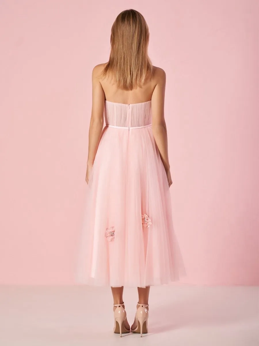 Princess Strapless Prom Dresses with Flowers