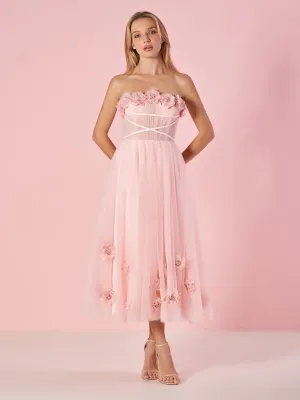 Princess Strapless Prom Dresses with Flowers