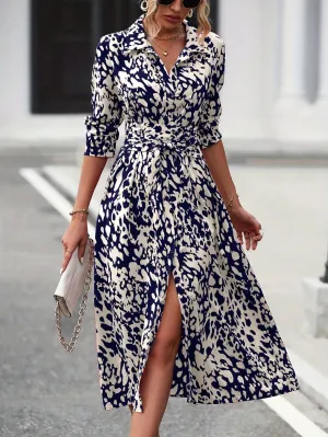 Printed Dress With Elegant Belt