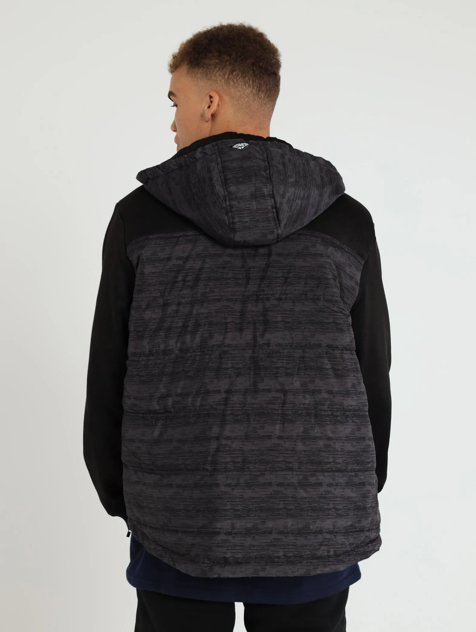 Puffer Badge Hooded Jacket - Black