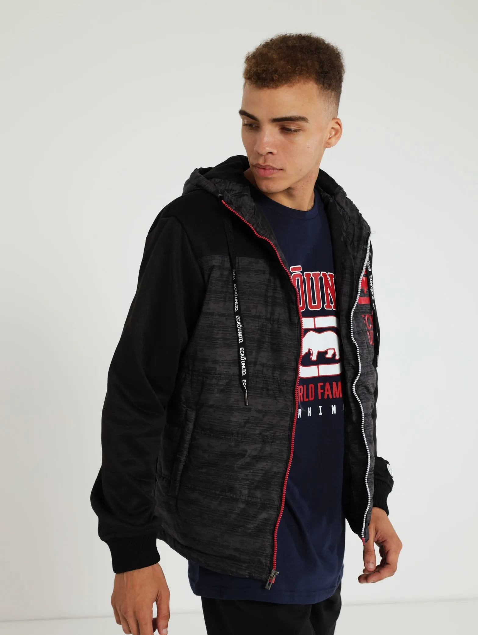 Puffer Badge Hooded Jacket - Black