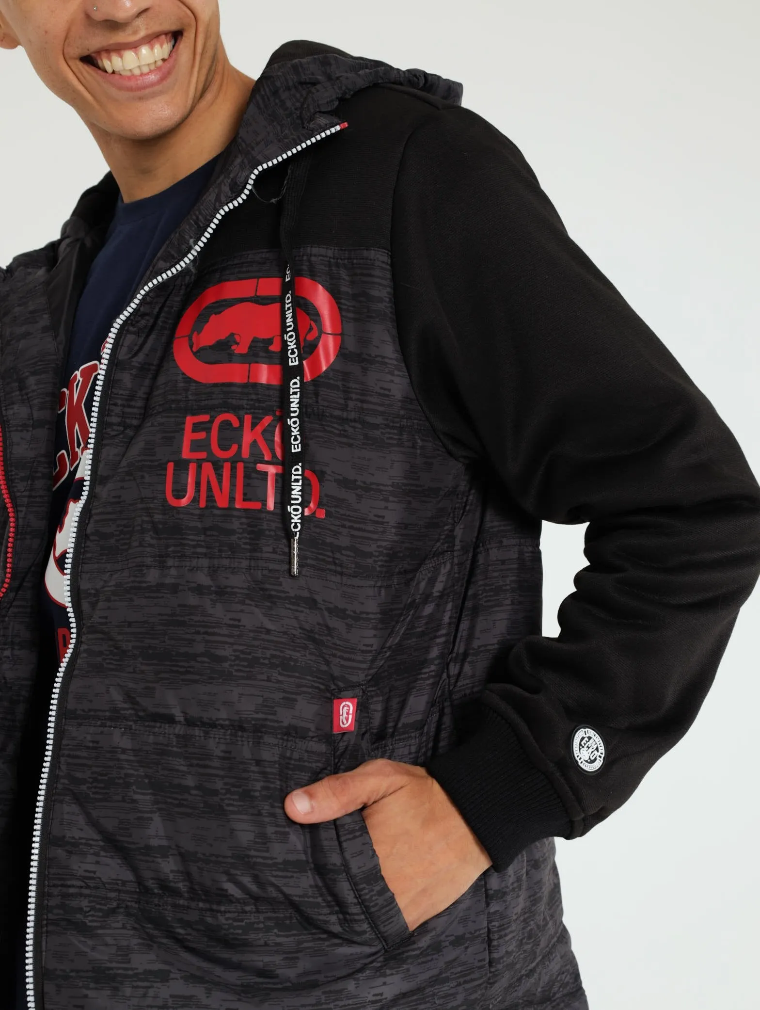 Puffer Badge Hooded Jacket - Black