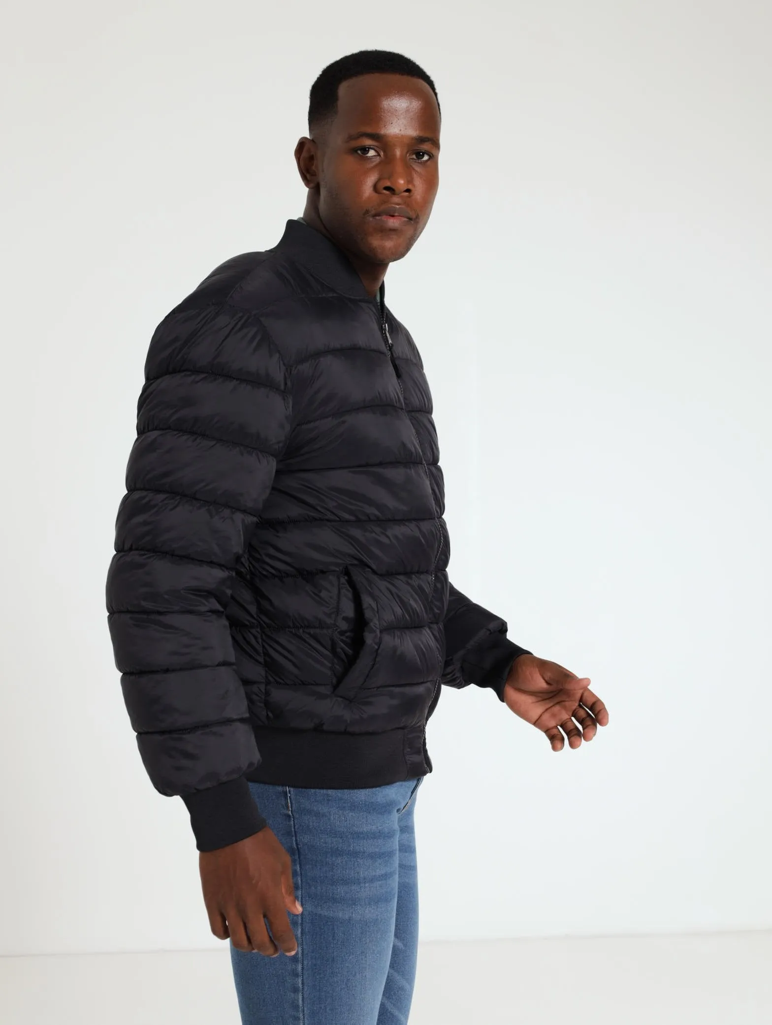 Puffer Bomber Jacket - Blue/Black