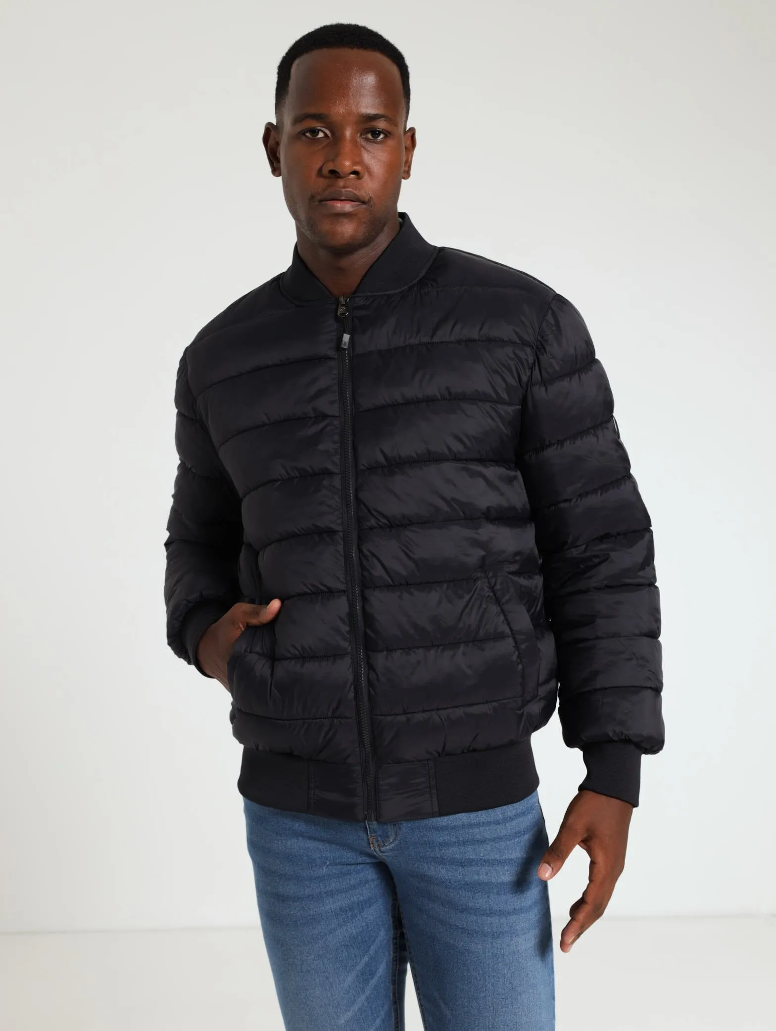 Puffer Bomber Jacket - Blue/Black