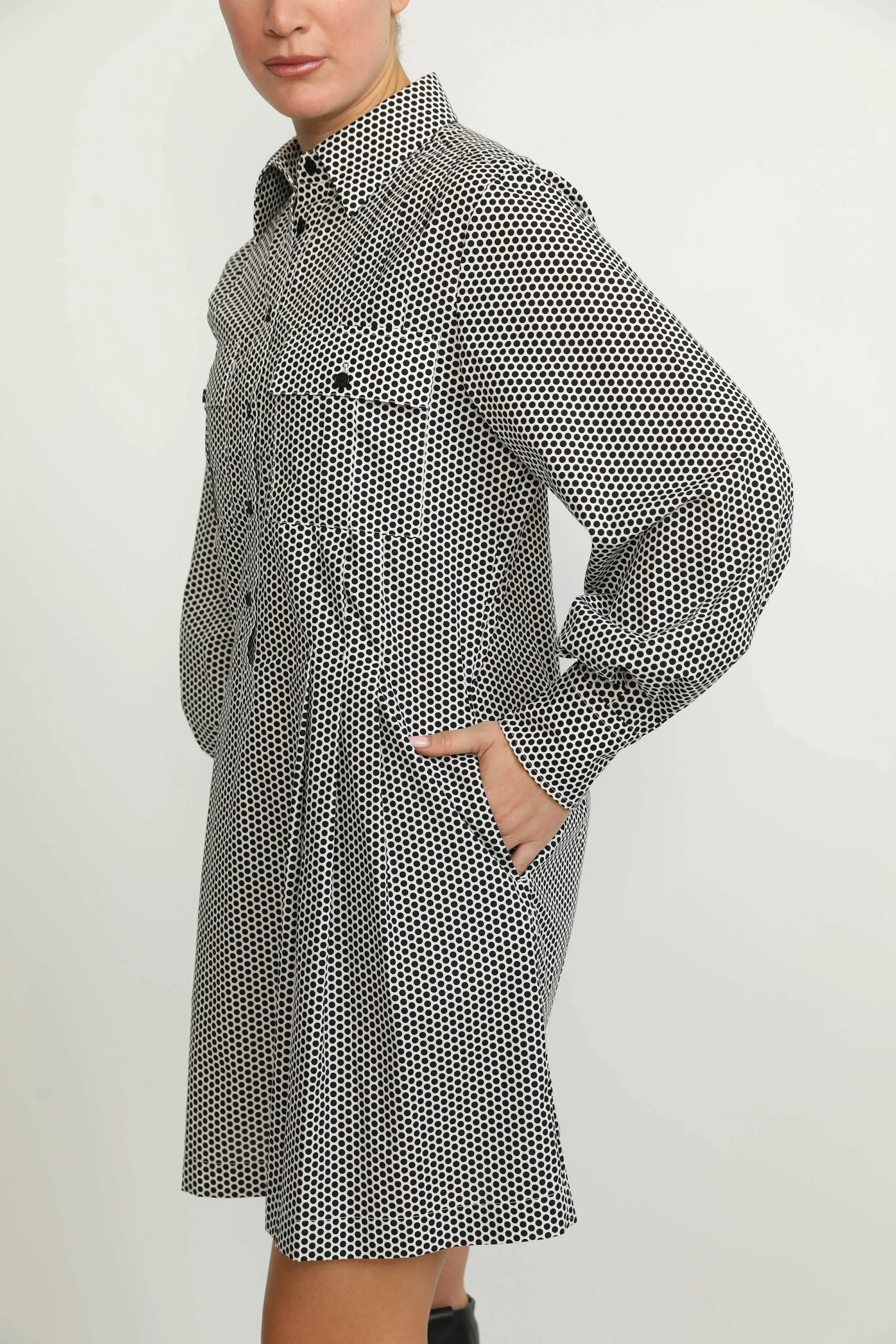 Pully Dress - Pully Short Shirt Dress in Black Polkadot