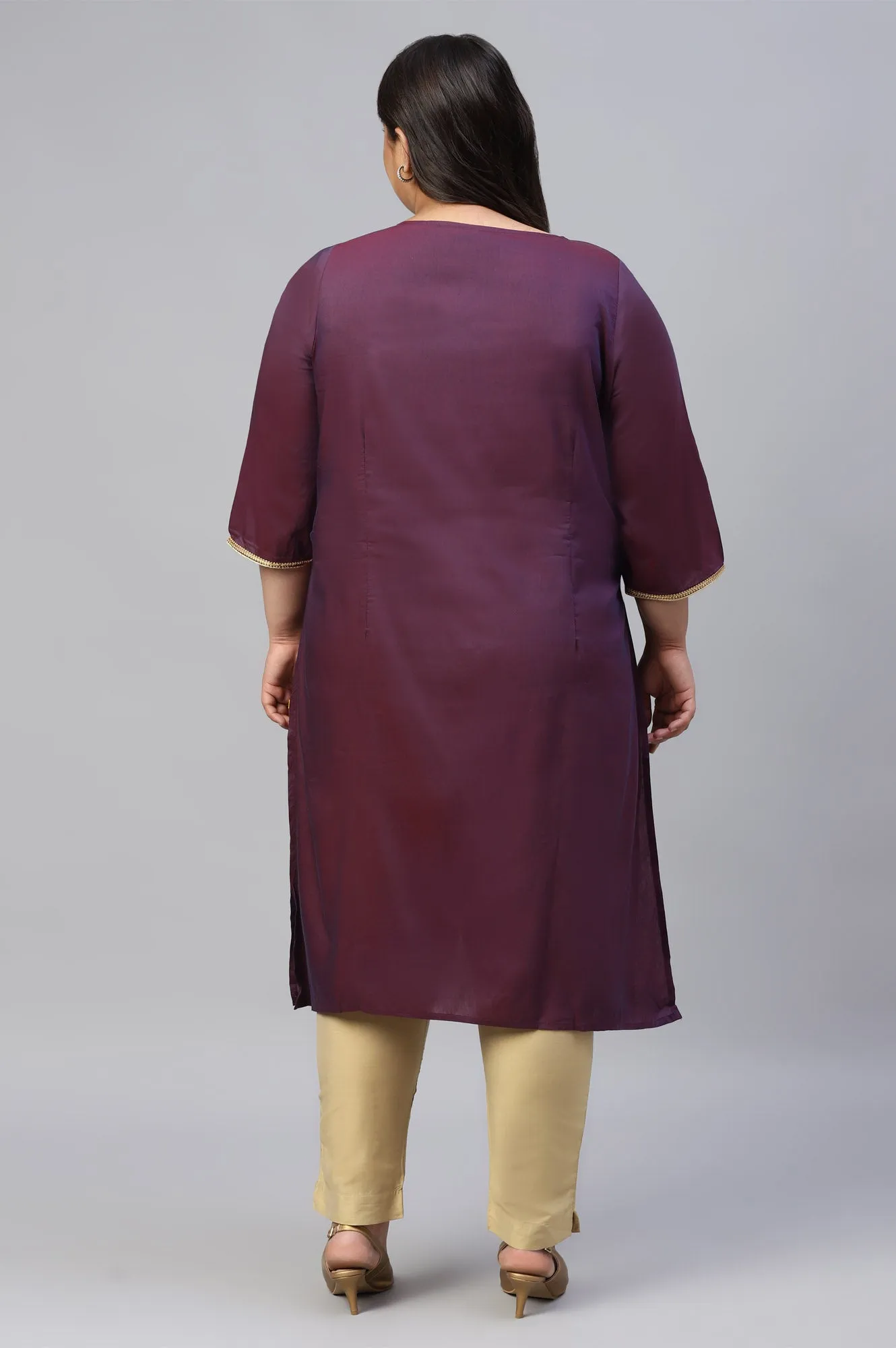 Purple Zari Embroidered Plus Size Liva kurta