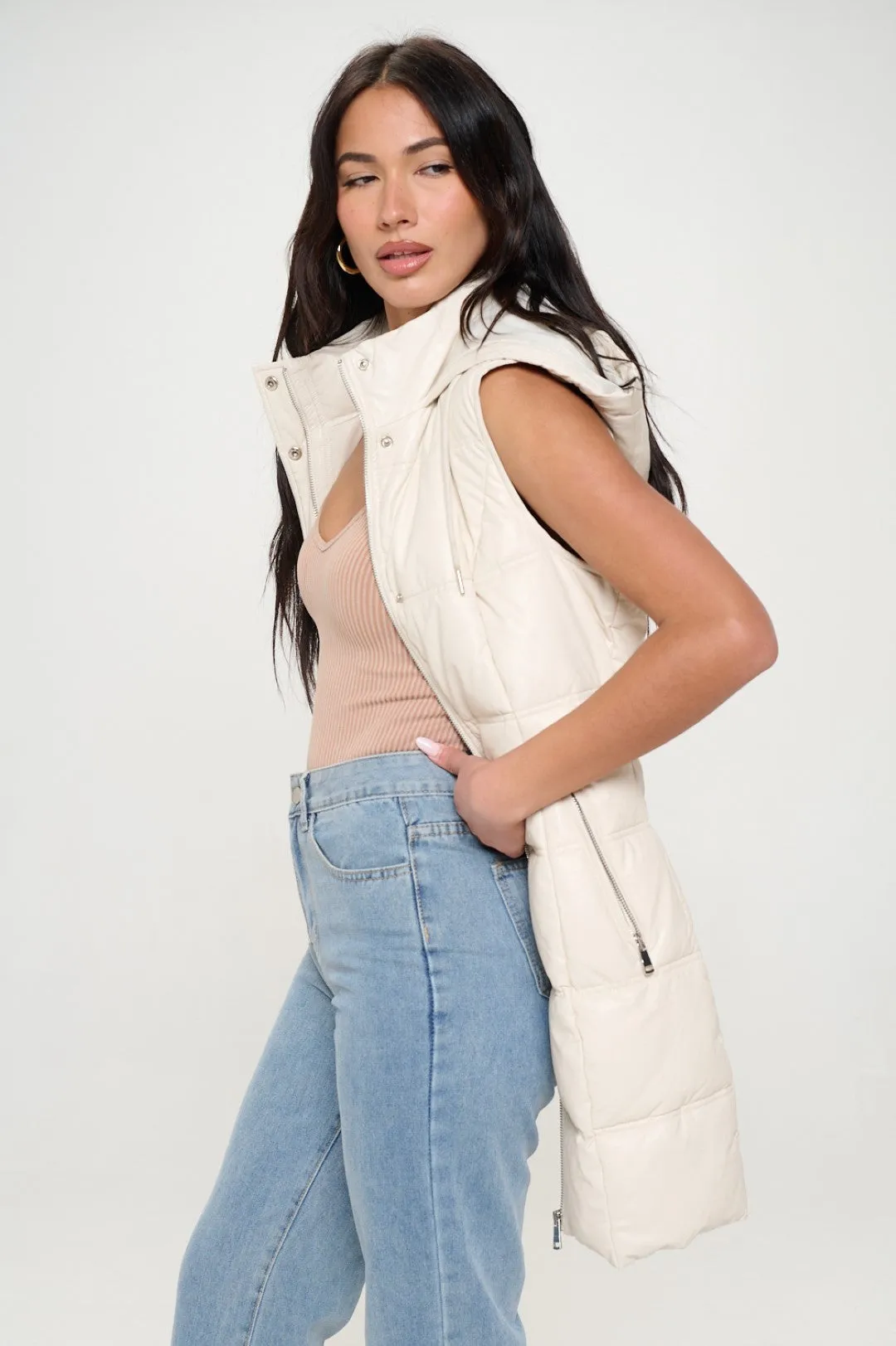 Quilted Puffer Vest - Cream