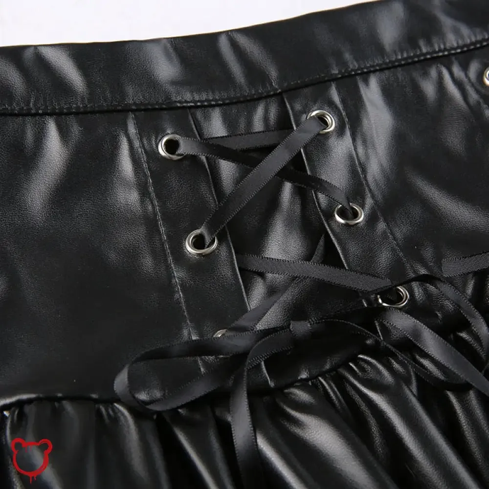 "Black Goth PU Leather Skirt
