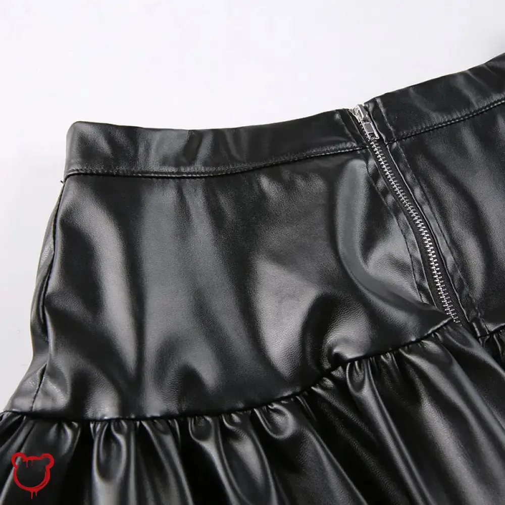 "Black Goth PU Leather Skirt