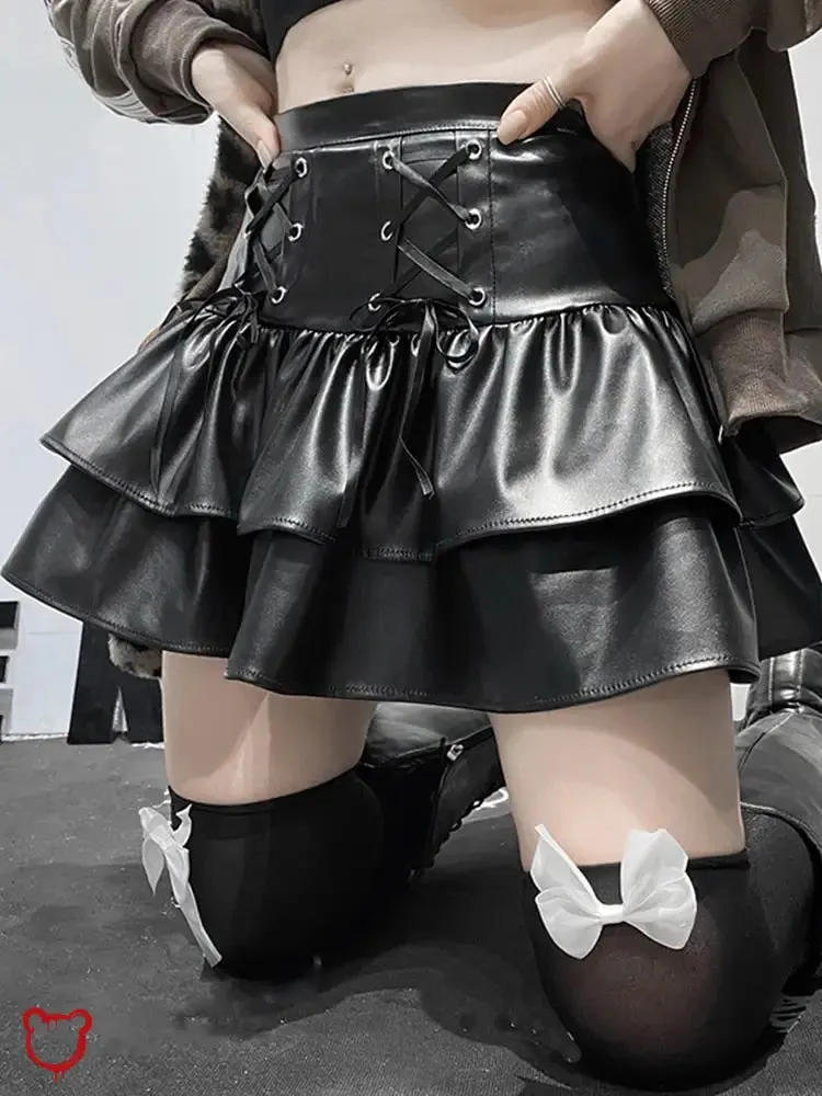 "Black Goth PU Leather Skirt