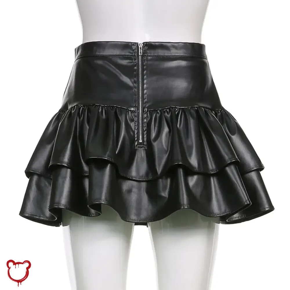 "Black Goth PU Leather Skirt