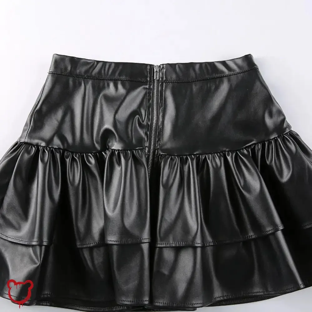 "Black Goth PU Leather Skirt