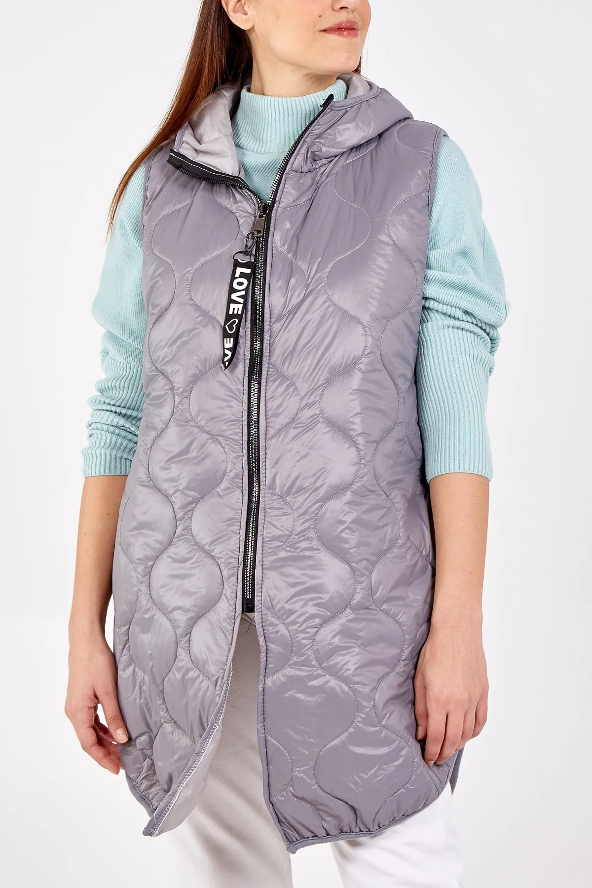 "Love" Zip Up Hooded Puffer Gillet