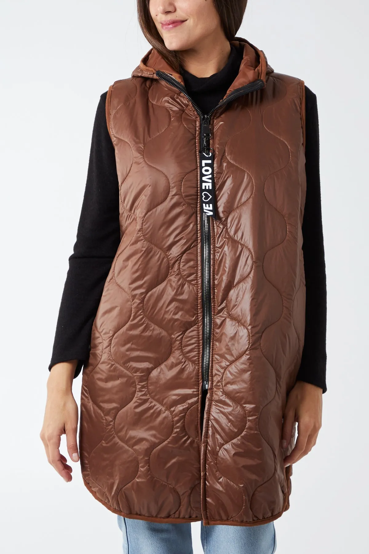 "Love" Zip Up Hooded Puffer Gillet