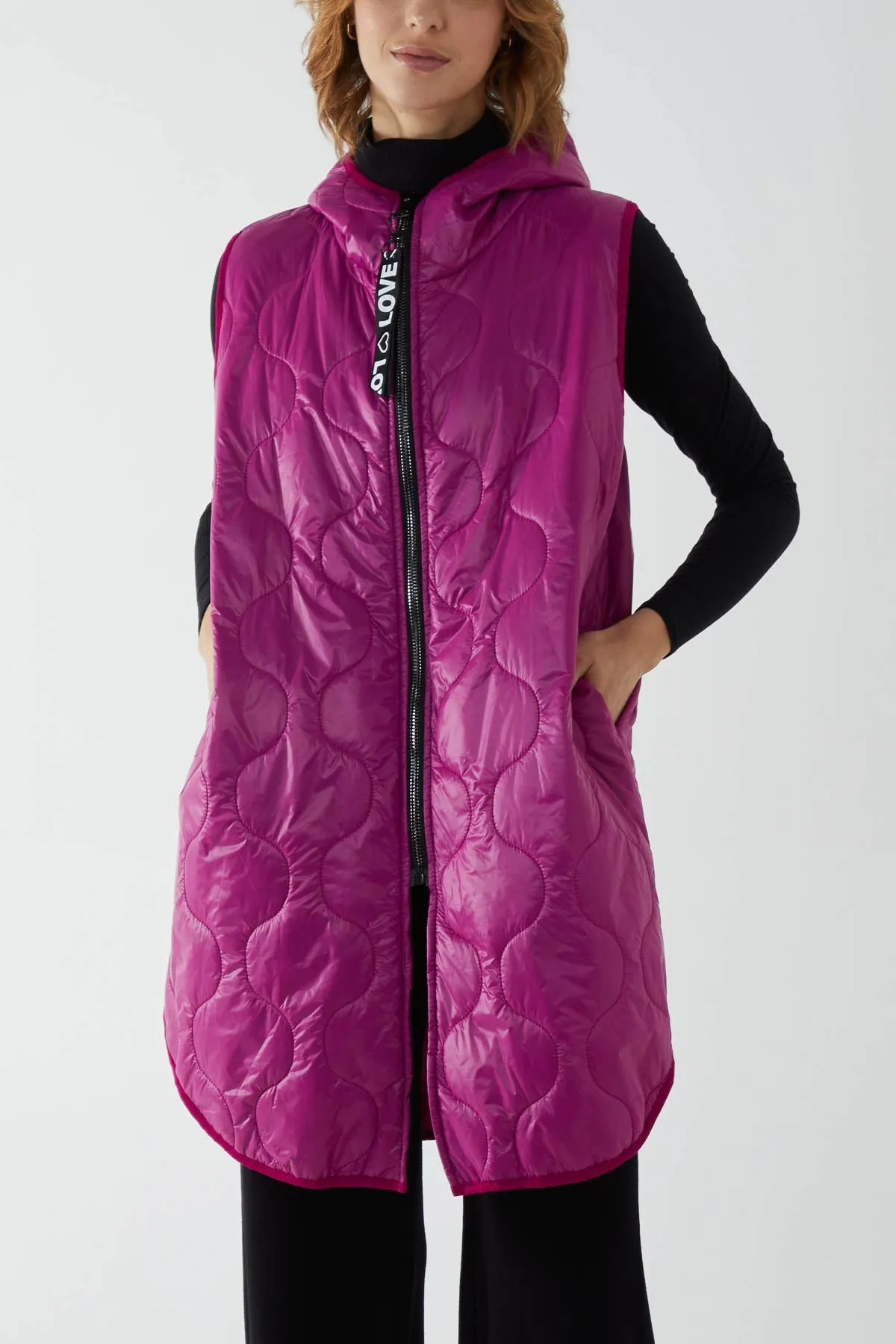"Love" Zip Up Hooded Puffer Gillet