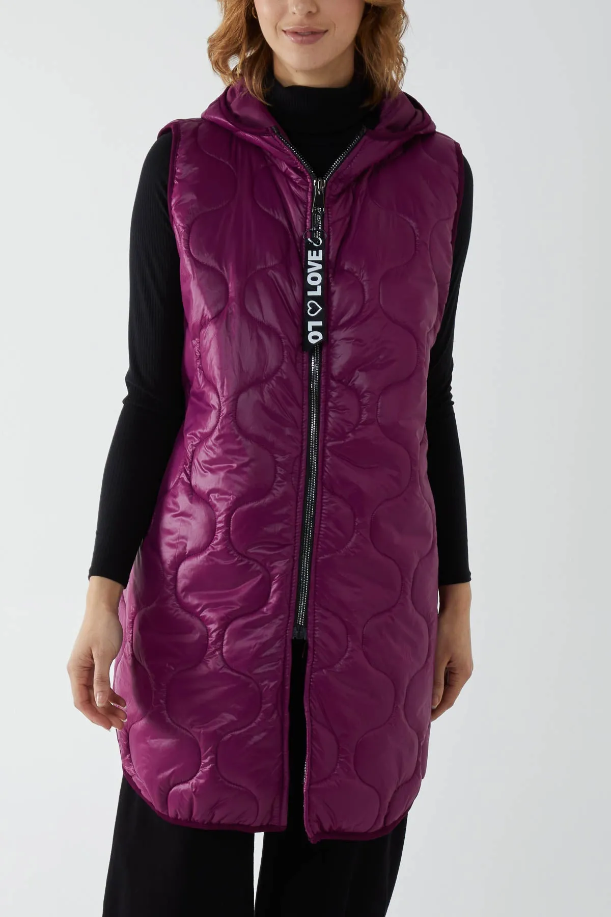 "Love" Zip Up Hooded Puffer Gillet