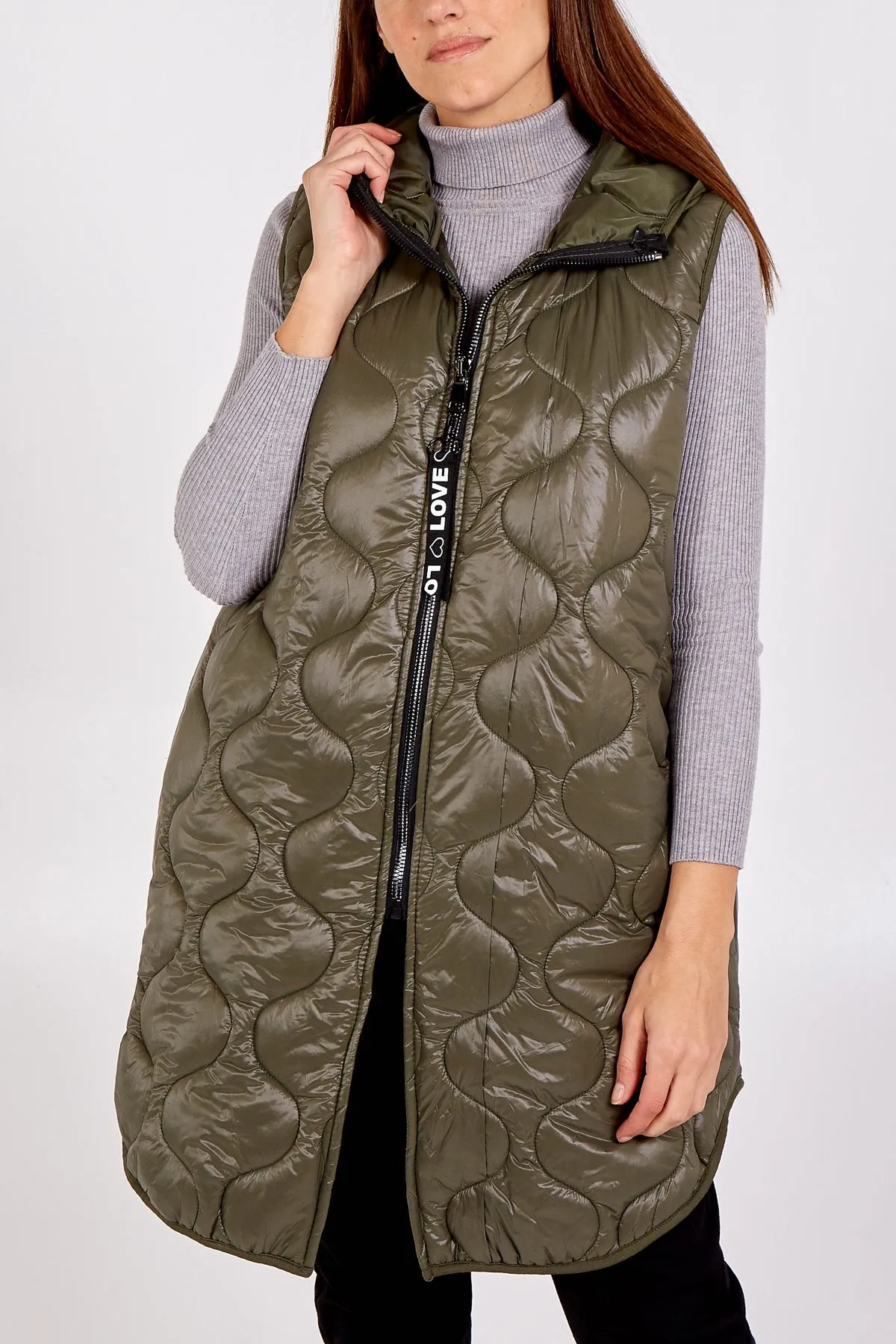 "Love" Zip Up Hooded Puffer Gillet
