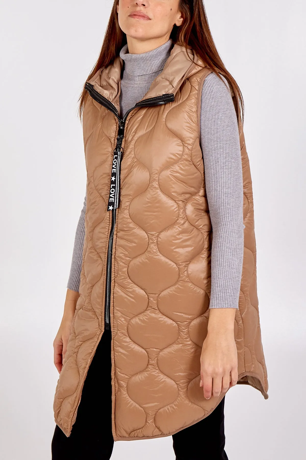"Love" Zip Up Hooded Puffer Gillet