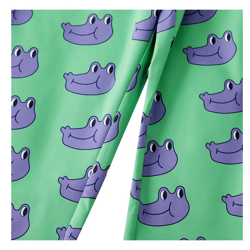 "PURPLE FROG HEAD GREEN" WIDE LEG PANTS Y031601