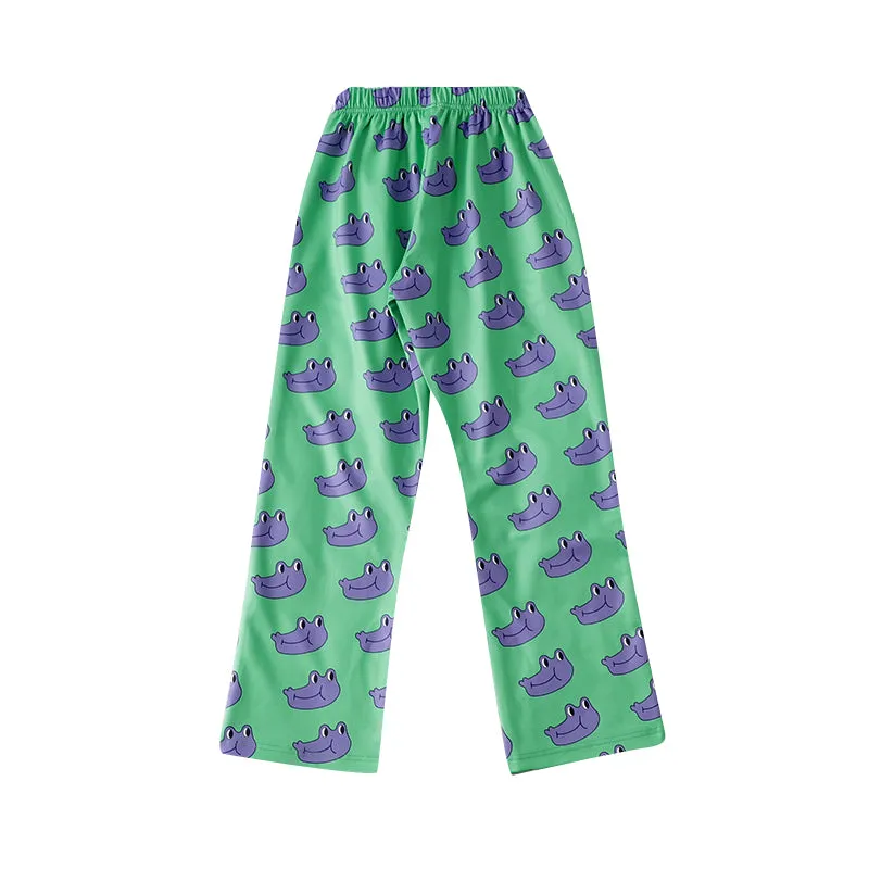 "PURPLE FROG HEAD GREEN" WIDE LEG PANTS Y031601