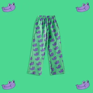 "PURPLE FROG HEAD GREEN" WIDE LEG PANTS Y031601
