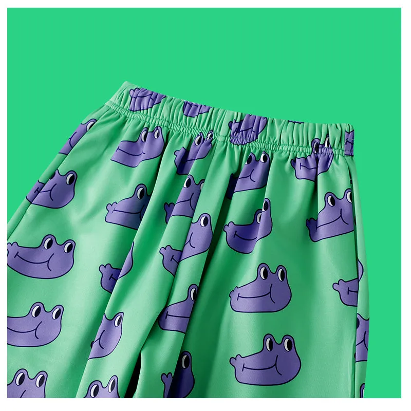 "PURPLE FROG HEAD GREEN" WIDE LEG PANTS Y031601