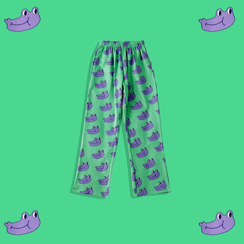 "PURPLE FROG HEAD GREEN" WIDE LEG PANTS Y031601