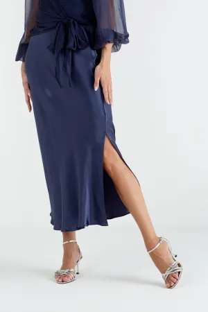 "The Orla" - Satin Midi Skirt (Navy)