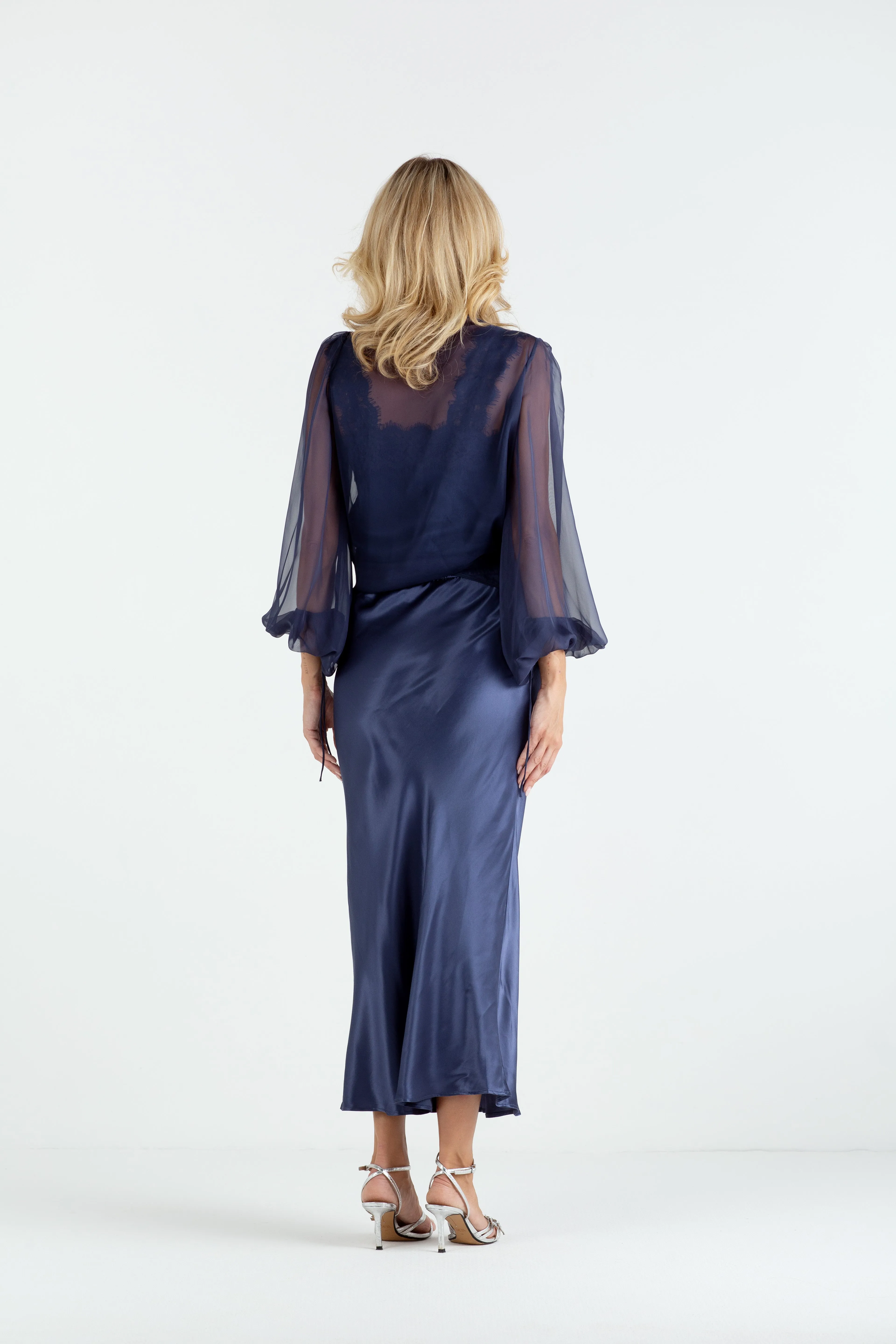 "The Orla" - Satin Midi Skirt (Navy)