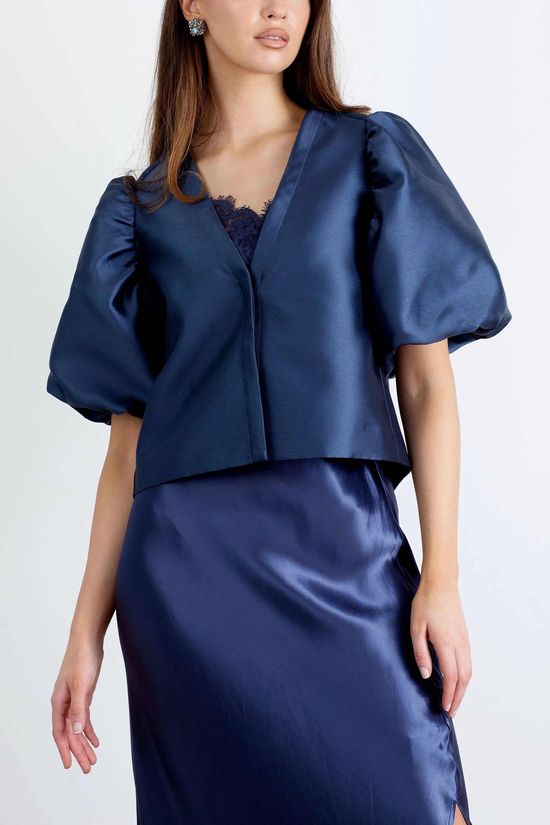 "The Orla" - Satin Midi Skirt (Navy)