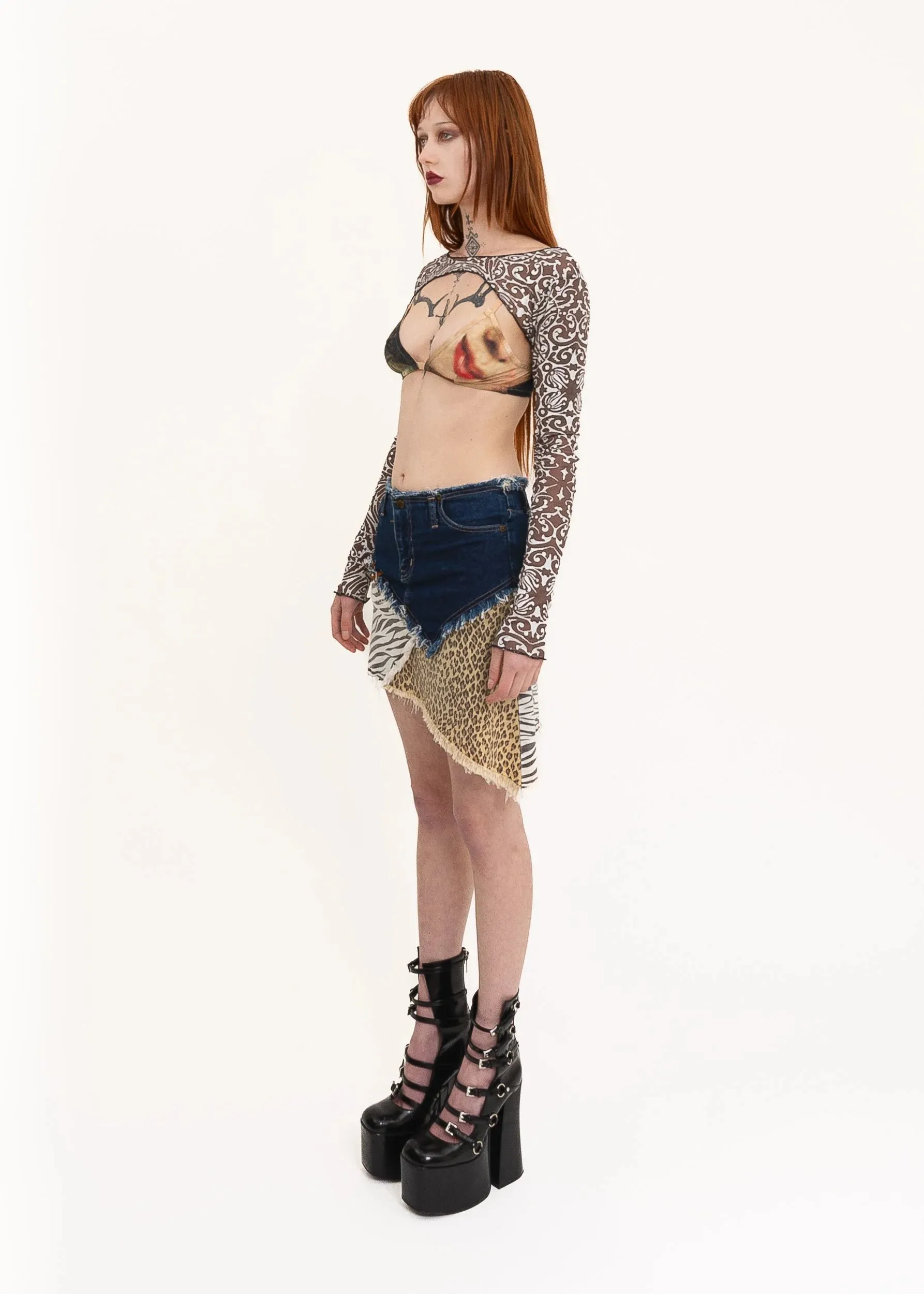 Reconstructed animal print skirt