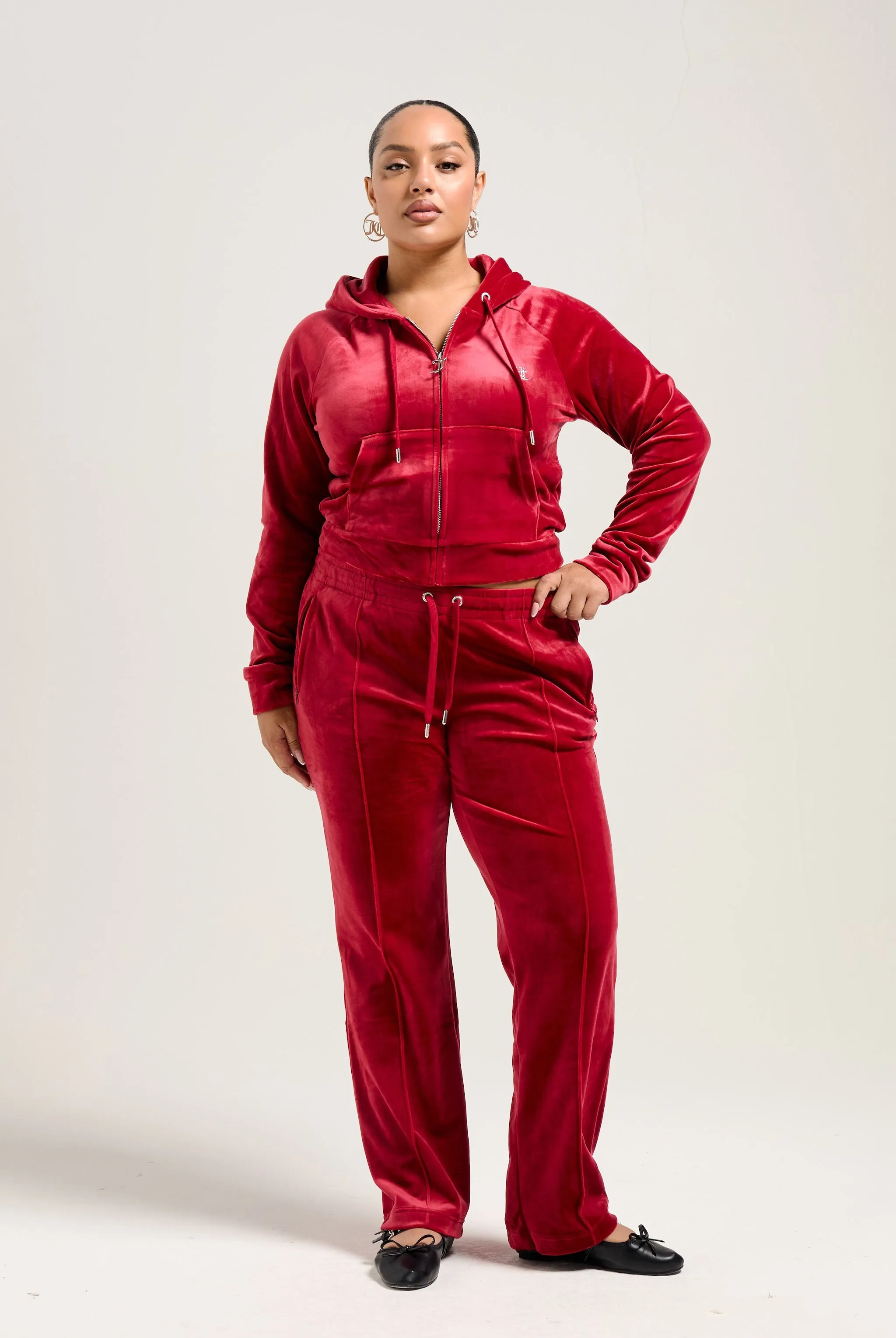 RED DAHLIA VELOUR DIAMANTÉ TRACKSUIT BOTTOM