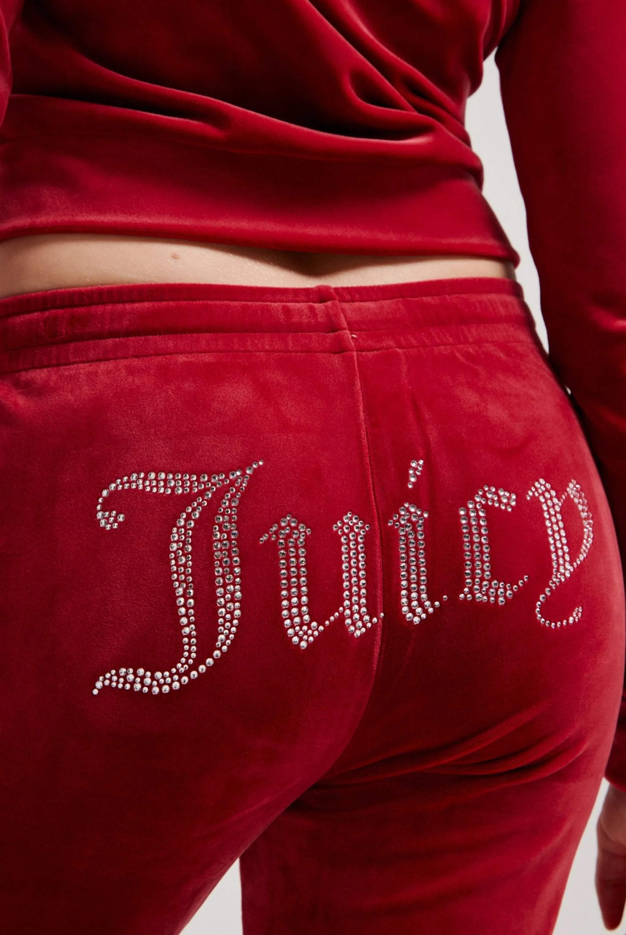 RED DAHLIA VELOUR DIAMANTÉ TRACKSUIT BOTTOM